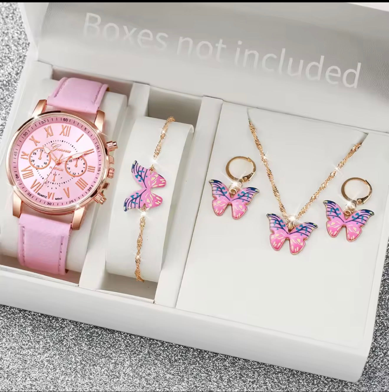 Fashion Women's Quartz Watch Leather Band Analog Wrist Watches Heart Rhinestone Jewelry Set(Without Box